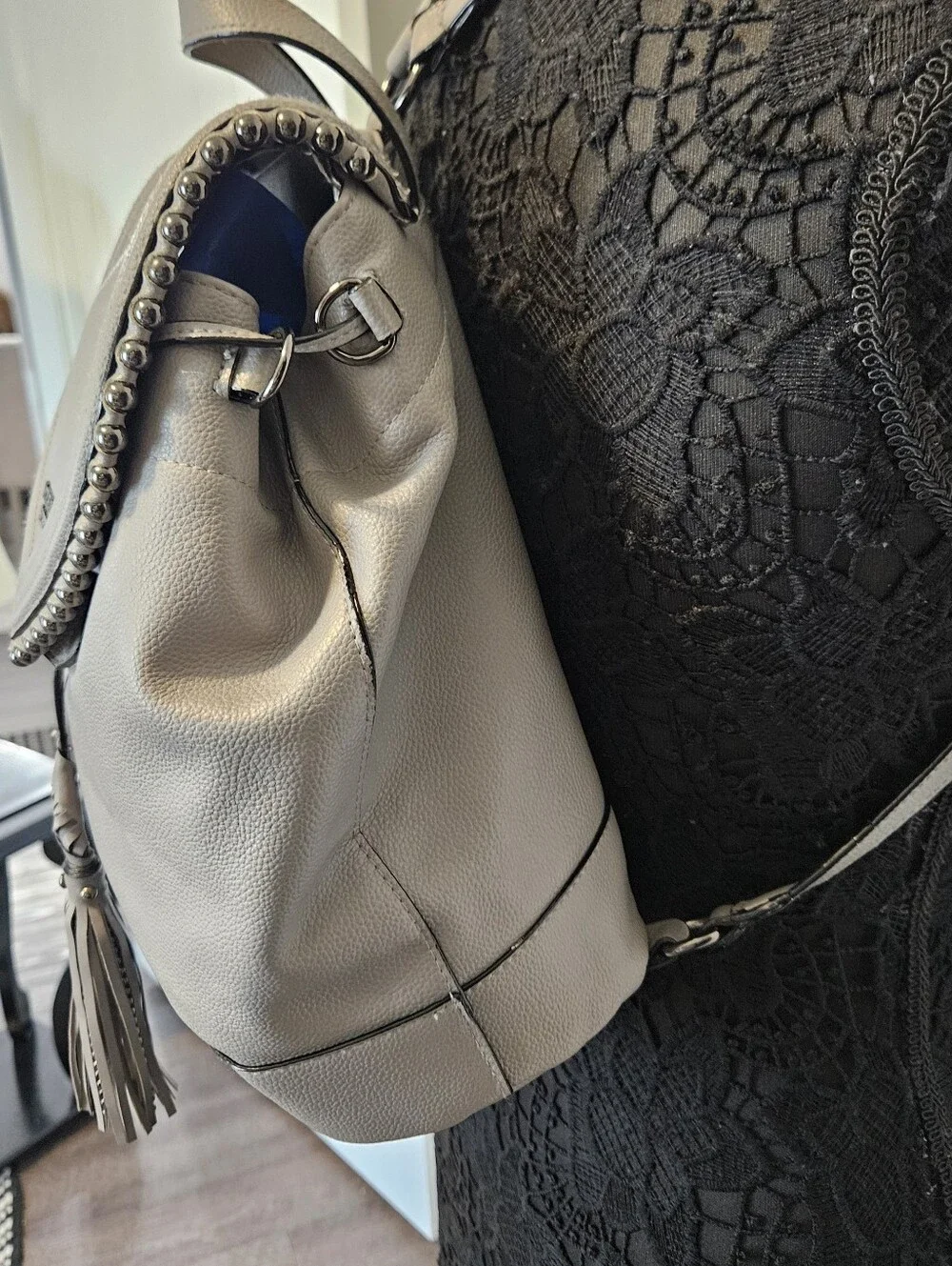 Victoria's Secret Faux‎ Leather Backpack Gray Bag Snap Pocket Limited Edition